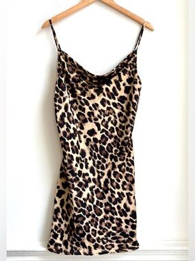 MEOW Sexy draped little leopard print nightie mini nightgown Night SLIP L